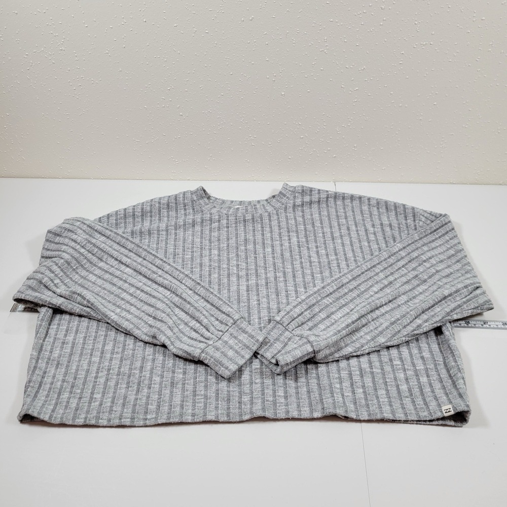 Billabong Women's Rib Knit Long Sleeve Cropped Shirt‎ Size Small Gray
